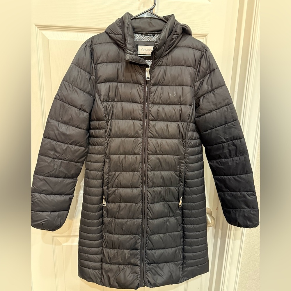 Calvin Klein Charcoal Hooded Puffer Coat